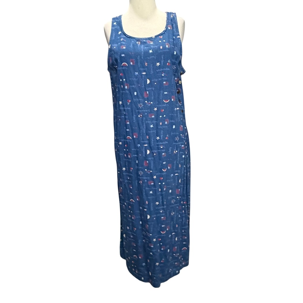 Vintage Koret‎ City Blues Petites Denim Dress Blue Novelty Patriotic Picnic Sz M